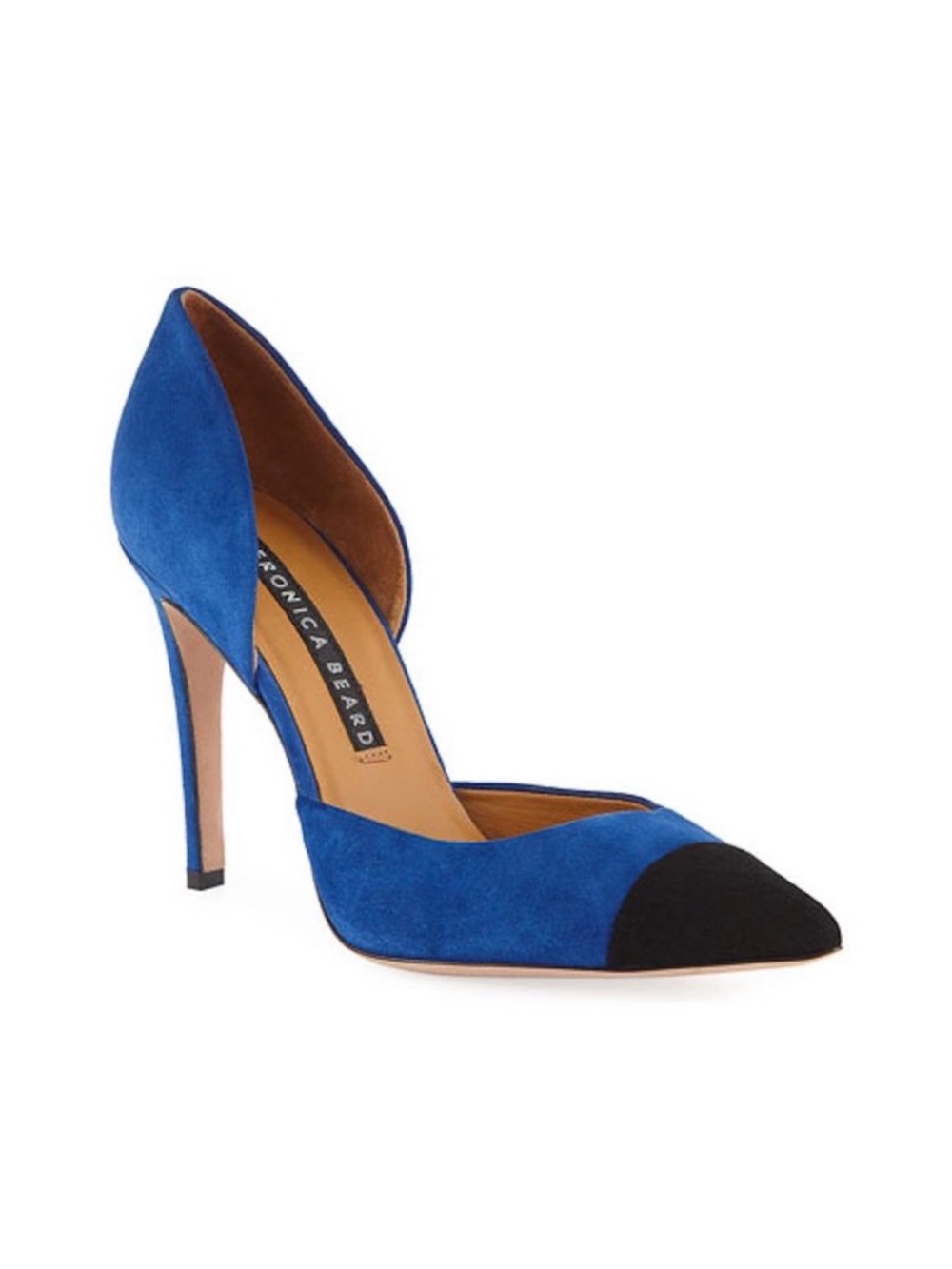 Veronica Beard Royal Blue Suede D'Orsay Pump with Black Cap Toe